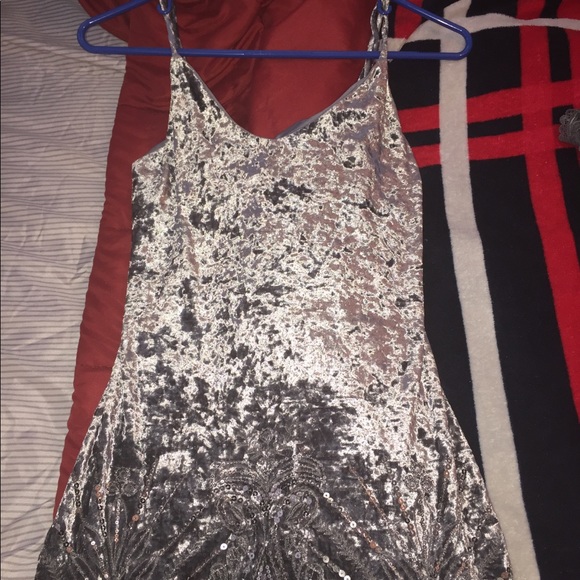 Gray velvet dress with sparkles on front bottom - Picture 2 of 4